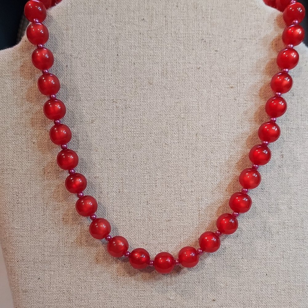Vintage Beaded Cherry Red "japan" Beaded Choker necklace